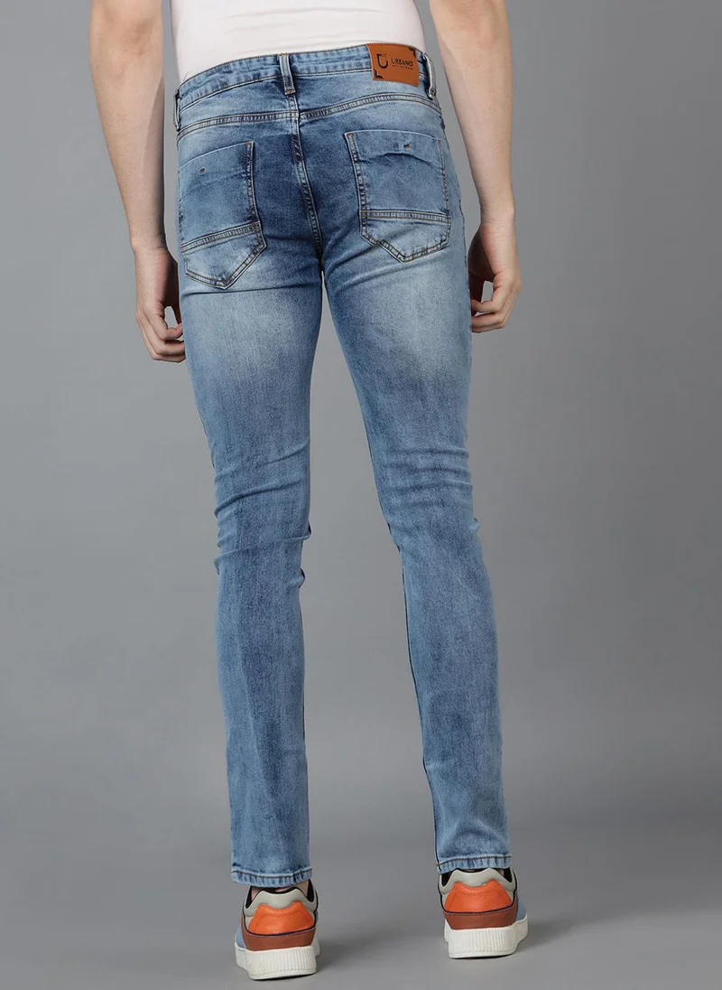 Urbano Fashion  Urbano Fashion Men's Sky Blue Slim Fit Washed Jeans Stretchable for Men | Best Price UAE